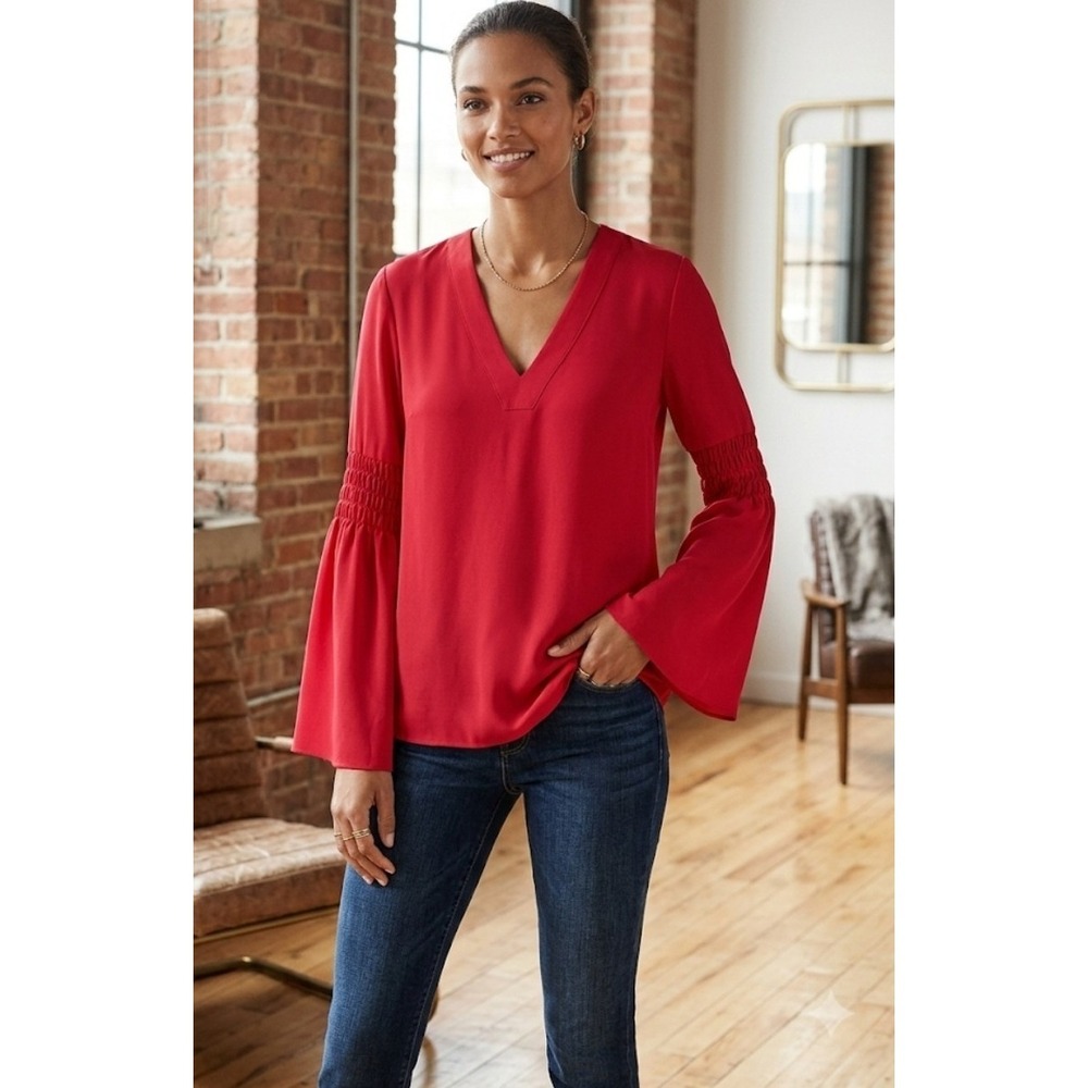 Michael Kors M Bell Sleeve Pullover Light Weight Top Blouse Raspberry 3288